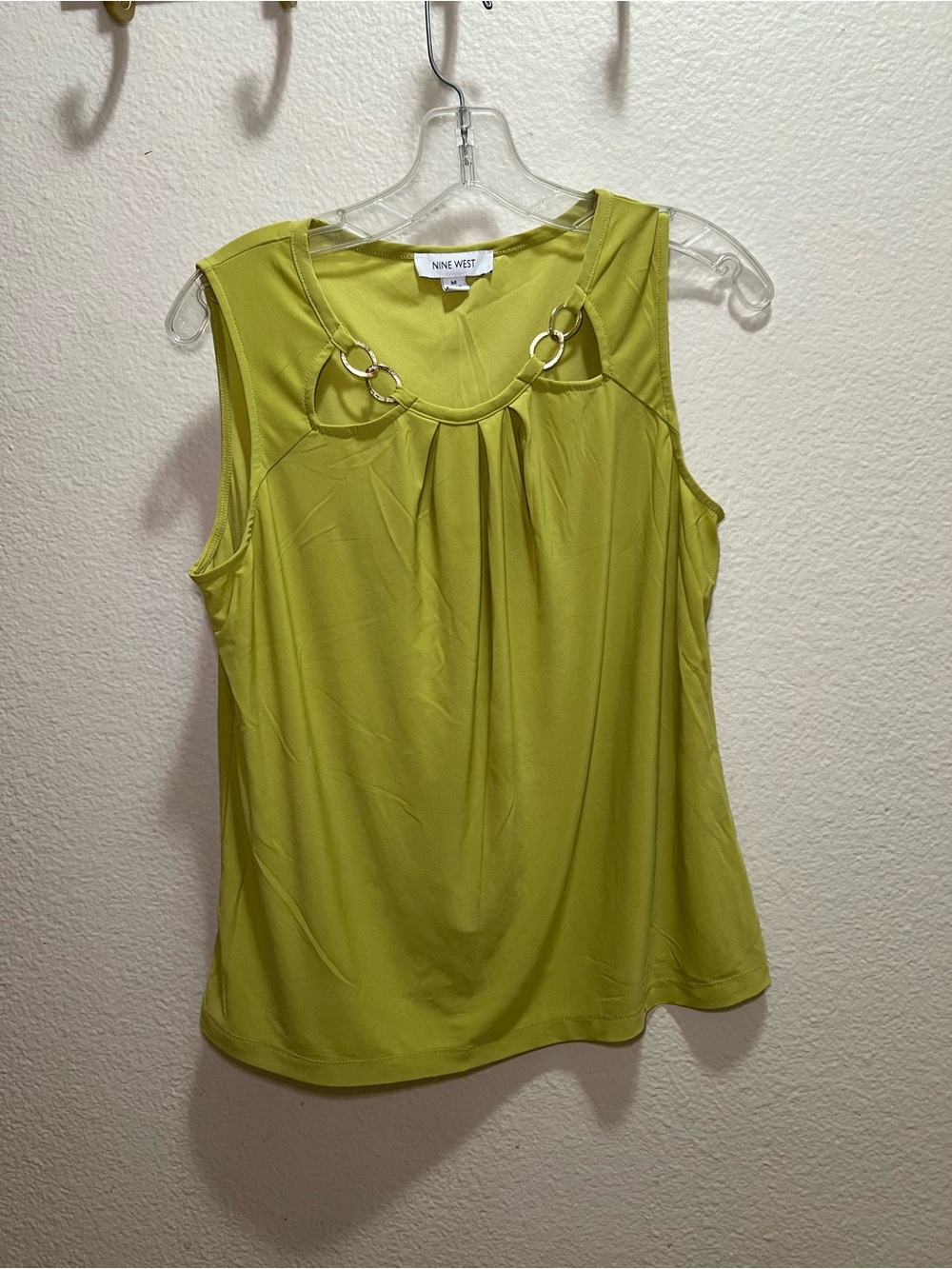 Nine West Lime Green Sleeveless Ring-Trim Camisole